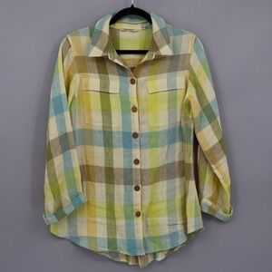 Soft Surroundings Avalon Linen Plaid Shirt Womens S Multi Resort Boho Coastal